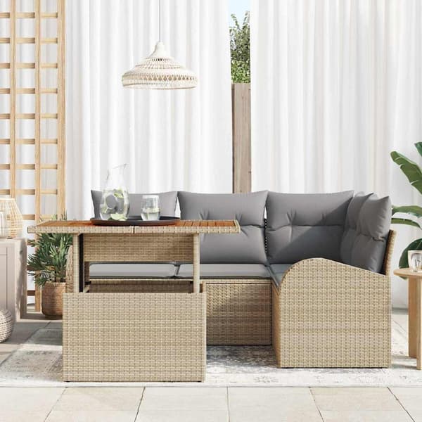 vidaXL Trädgårdsoffset 5 st beige och ljusgrå Beige