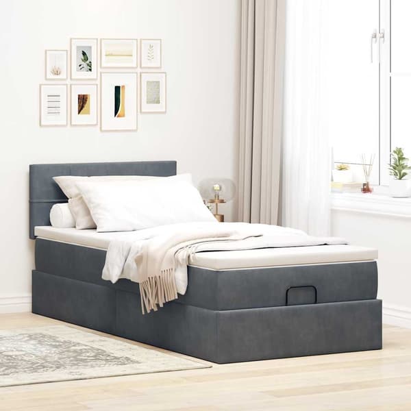 vidaXL Ottoman sängram med madrass mörkgrå 80x200 cm sammet Grå