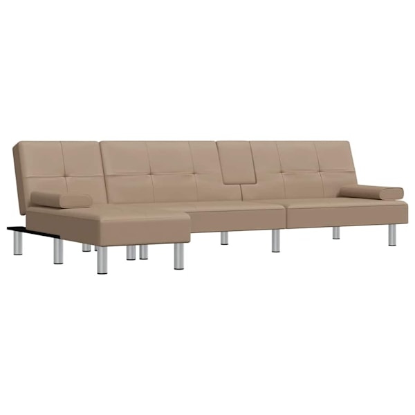vidaXL L-formad bäddsoffa cappuccino 255x140x70 cm konstläder Brun
