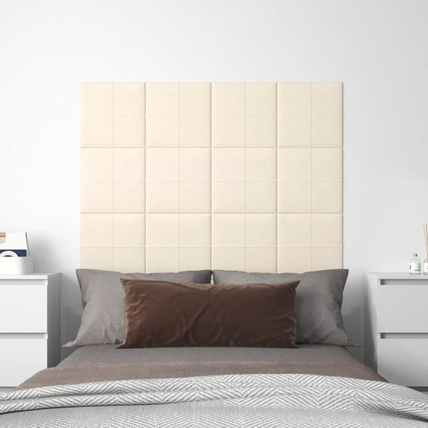vidaXL Väggpaneler 12 st Gräddvit 30x30 cm sammet 1,08 m² Kräm