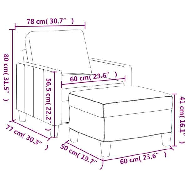 vidaXL Fåtölj med fotpall gräddvit 60 cm konstläder Kräm