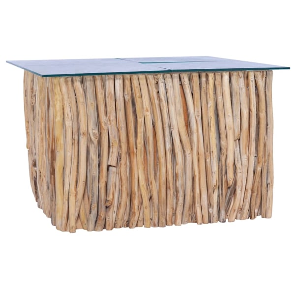 vidaXL Soffbord med glasskiva 66x66x40 cm massiv teak Brun
