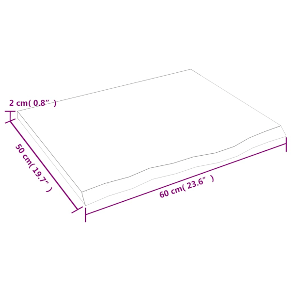 vidaXL Hyllplan 60x50x2 cm obehandlad massiv ek Brun