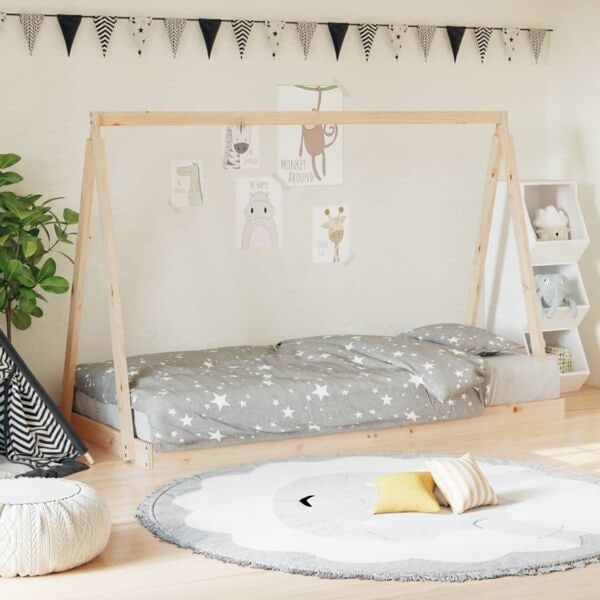 vidaXL Sängram för barn 90x190 cm massiv furu Brun