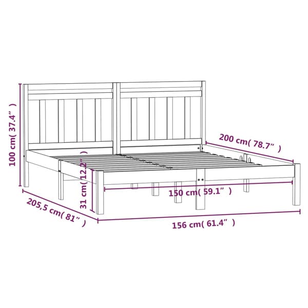 vidaXL Sängram massivt trä 150x200 cm vit Vit