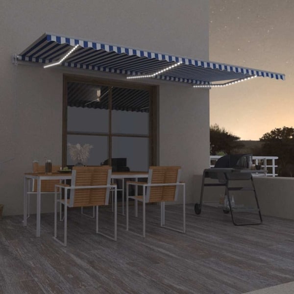 vidaXL Automatisk markis med vindsensor & LED 600x350 cm blå och vit Blå