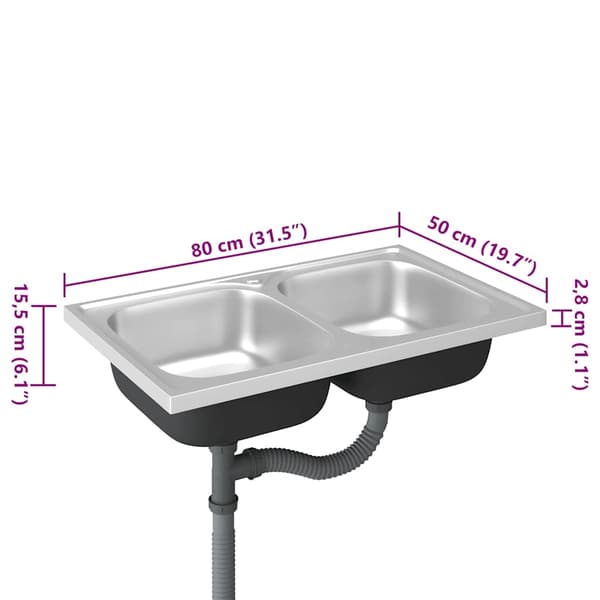vidaXL Dubbla diskhoar silver 800x500x155 mm rostfritt stål Silver