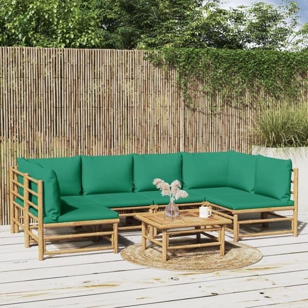 vidaXL Loungegrupp 7 delar gröna dynor bambu Brun