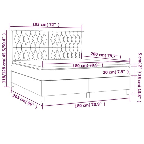 vidaXL Ramsäng med madrass & LED ljusgrå 180x200 cm sammet Grå