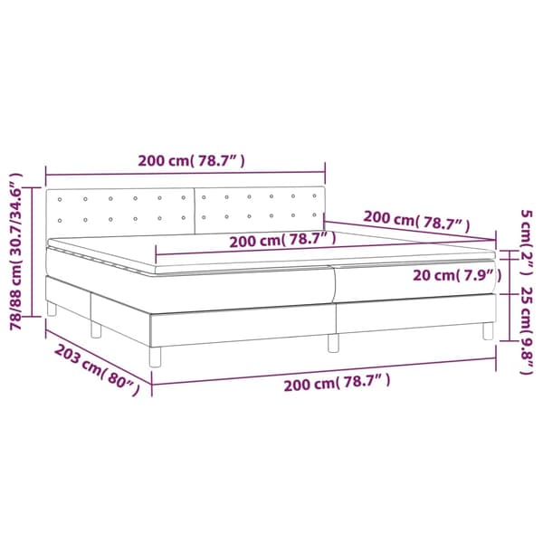 vidaXL Ramsäng med madrass & LED mörkgrå 200x200 cm tyg Grå