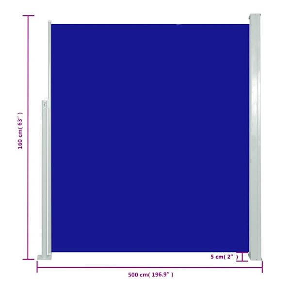 vidaXL Infällbar sidomarkis 160x500 cm blå Blå