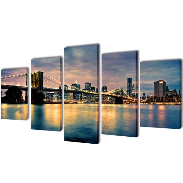 vidaXL Väggbonader på duk, Brooklyn Bridge med flodvy 200 x 100 cm multifärg