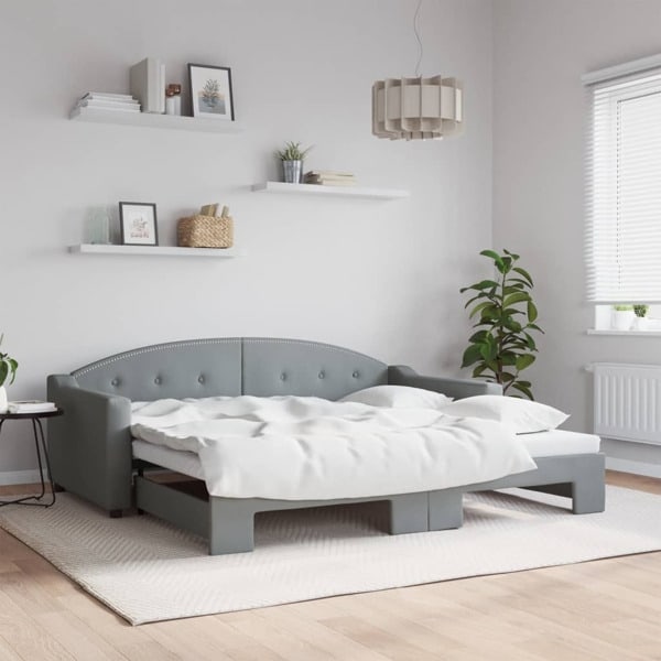 vidaXL Dagbädd utdragbar ljusgrå 90x190 cm tyg Grå