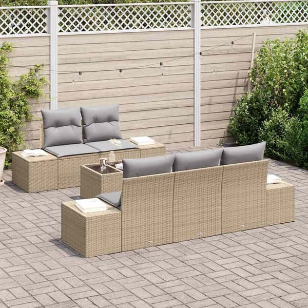 vidaXL Trädgårdsoffset 6 st Beige och Grå konstrotting Beige