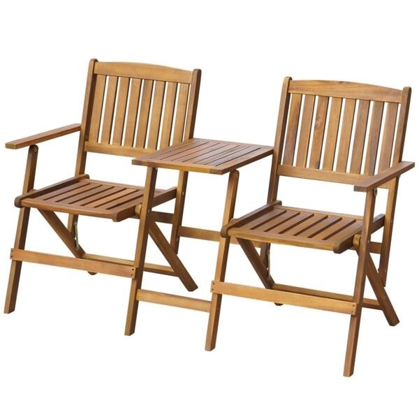 vidaXL Hopfällbar trädgårdsbänk med tebord 140 cm massivt akaciaträ Brun