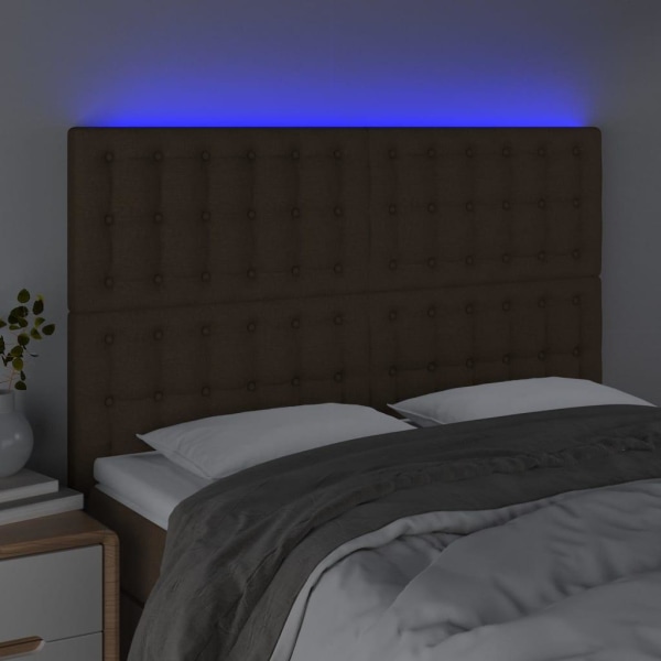 vidaXL Sänggavel LED mörkbrun 144x5x118/128 cm tyg Brun