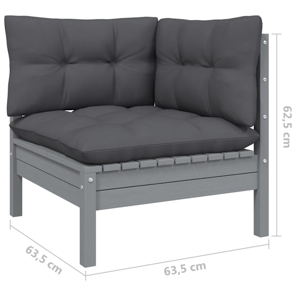 vidaXL Loungegrupp med dynor 4 delar massiv furu grå
