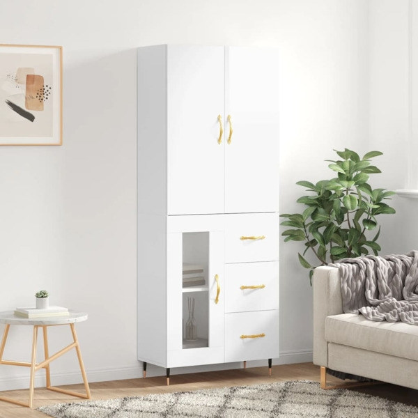 vidaXL Högskåp högglans vit 69,5x34x180 cm konstruerat trä Vit