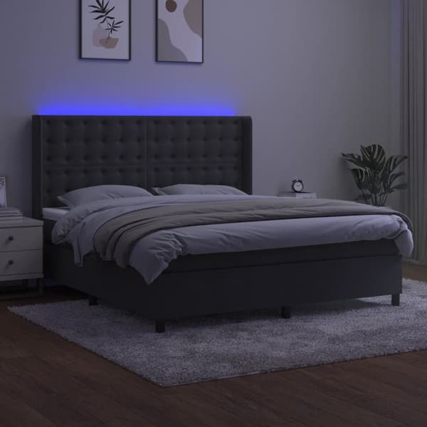 vidaXL Ramsäng med madrass & LED mörkgrå 180x200 cm sammet Grå