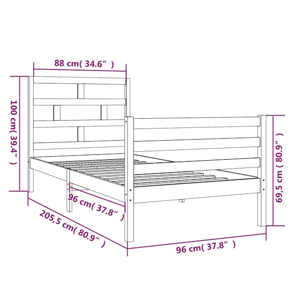 vidaXL Sängram vit massiv furu 90x200 cm enkelsäng Vit