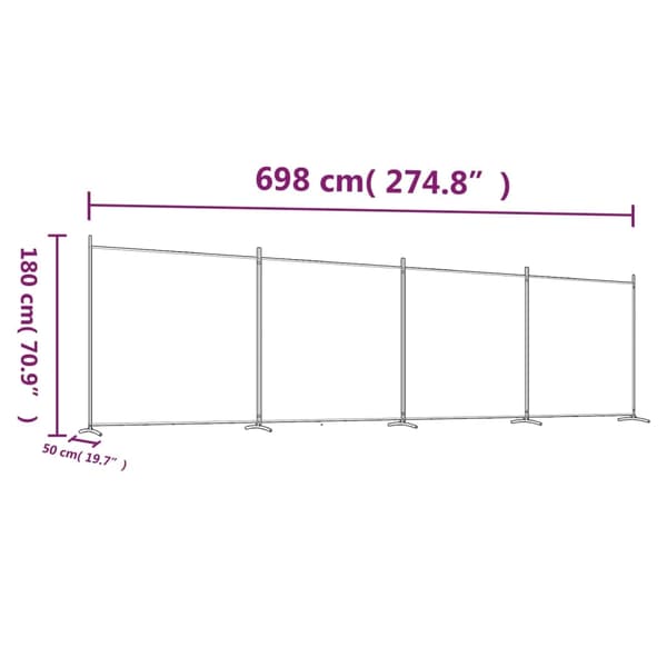 vidaXL Rumsavdelare 4 paneler svart 698x180 cm tyg art