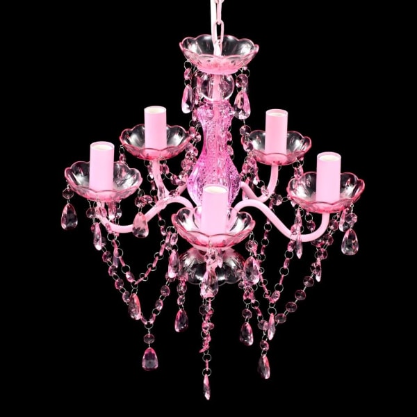 vidaXL Takkrona med kristaller 5 glödlampor rosa Rosa