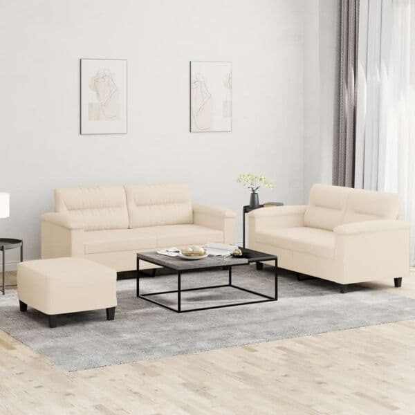 vidaXL Soffgrupp med kuddar 3 delar beige mikrofibertyg Beige