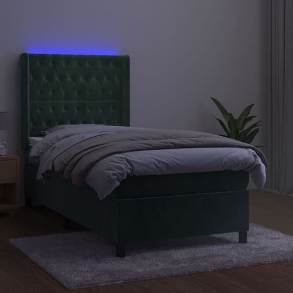 vidaXL Ramsäng med madrass & LED mörkgrön 80x200 cm sammet Grön