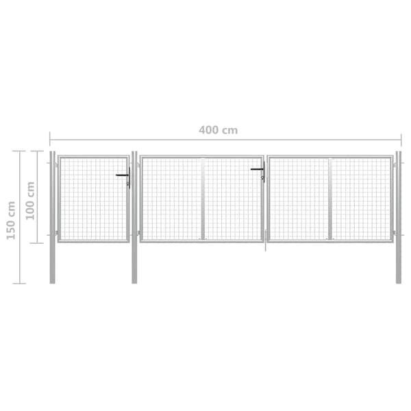 vidaXL Trädgårdsgrind stål 400x100 cm silver Silver