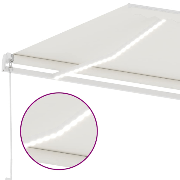 vidaXL Markis manuellt infällbar med LED 600x300 cm gräddvit Creme