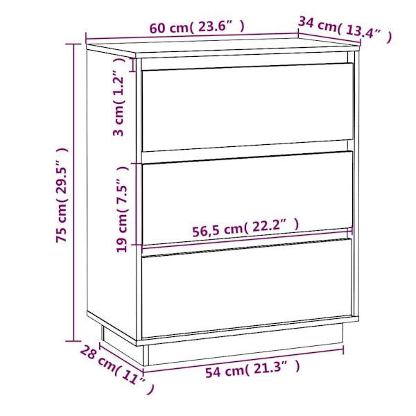 vidaXL Skänk grå 60x34x75 cm massiv furu grå