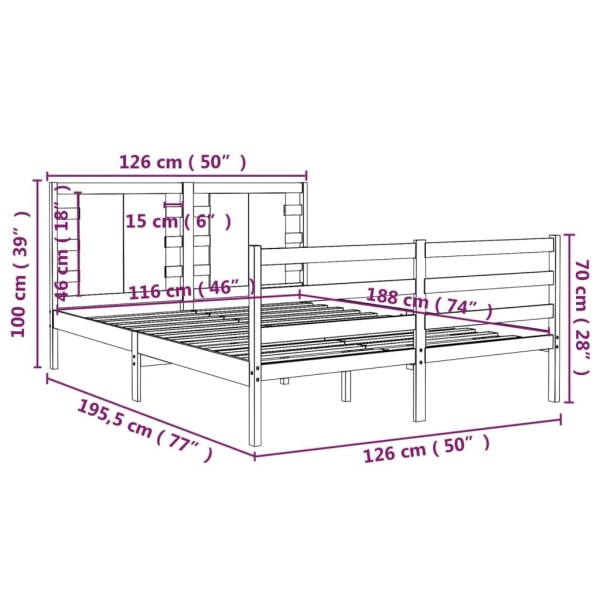 vidaXL Sängram vit massiv furu 120x190 cm Vit