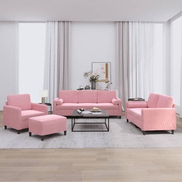 vidaXL Soffgrupp med dynor 4 delar rosa sammet Rosa