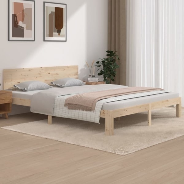 vidaXL Sängram massiv furu 160x200 cm Brun