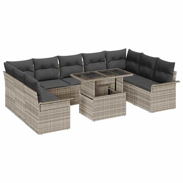 vidaXL Trädgårdsoffset med kudde 10 pcs Ljusgrå Poly rattan Ljusgrå