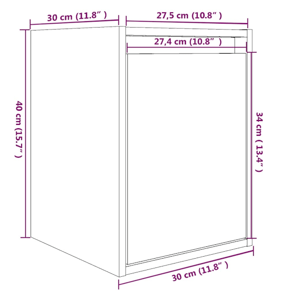 vidaXL Väggskåp svart 30x30x40 cm massiv furu Svart