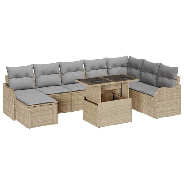 vidaXL Trädgårdsoffset 9 st Beige Poly rattan Beige