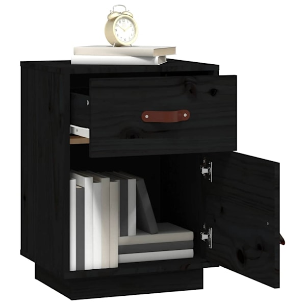 vidaXL Sängbord 2 st svart 40x34x55 cm massiv furu Svart