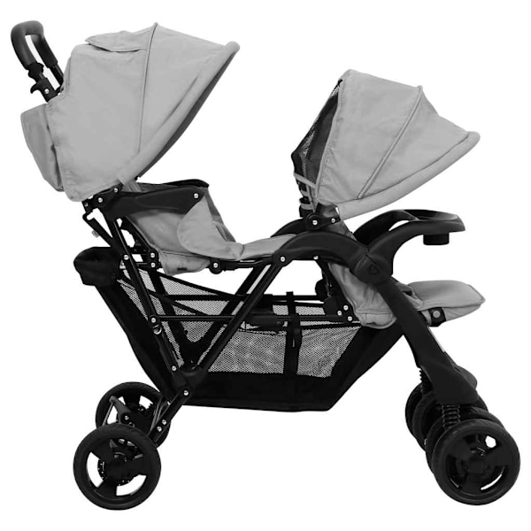 vidaXL Tandem tvillingvagn ljusgrå stål grå
