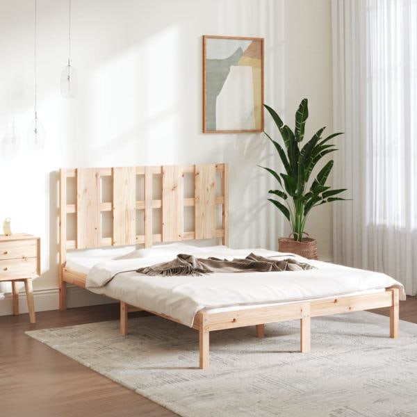 vidaXL Sängram massiv furu 140x190 cm Brun