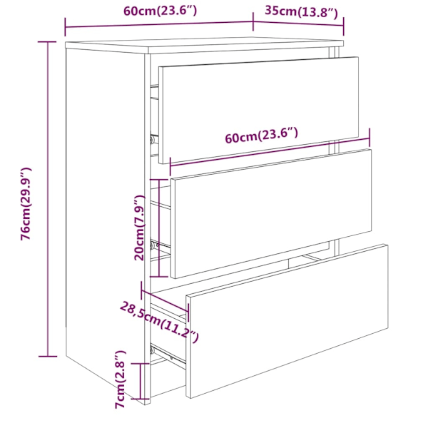 vidaXL Byrå vit 60x35x76 cm konstruerat trä Vit
