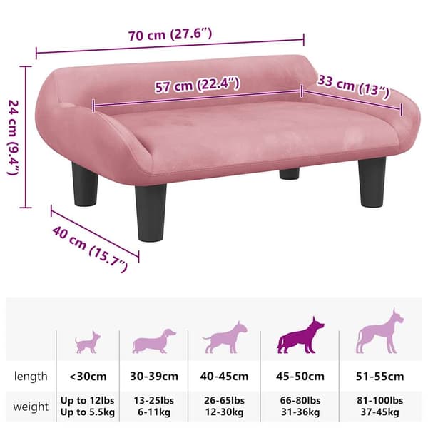vidaXL Hundbädd rosa 70x40x24 cm sammet Rosa