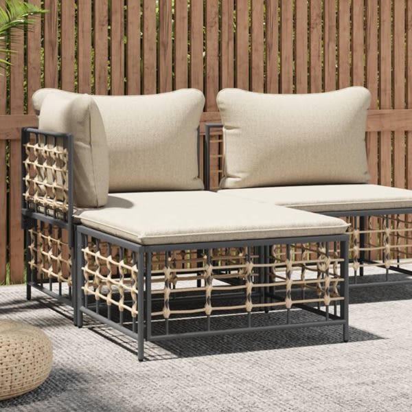 vidaXL Fotpall med dyna för trädgården beige konstrotting Antracit