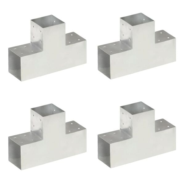 vidaXL Stolpbeslag 4 st T-form galvaniserad metall 101x101 mm Silver