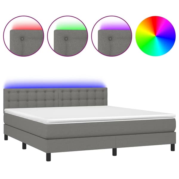 vidaXL Ramsäng med madrass & LED mörkgrå 160x200 cm tyg Grå