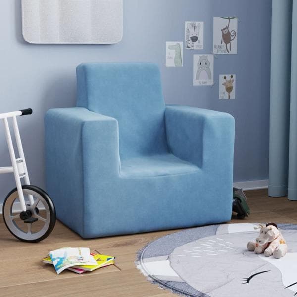 vidaXL Barnsoffa blå mjuk plysch Blå
