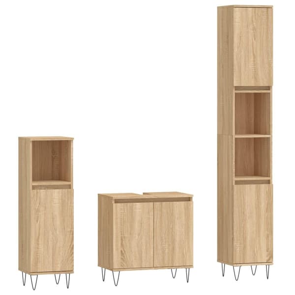 vidaXL Badrumsmöbler set 3 delar sonoma-ek konstruerat trä Brun
