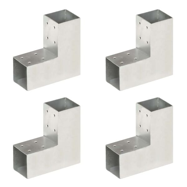 vidaXL Stolpbeslag 4 st L-form galvaniserad metall 71x71 mm Silver