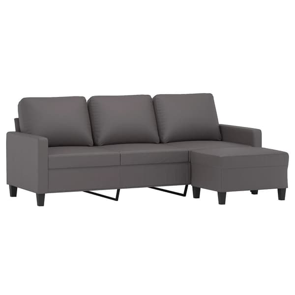 vidaXL 3-sitssoffa med fotpall grå 180 cm konstläder Grå