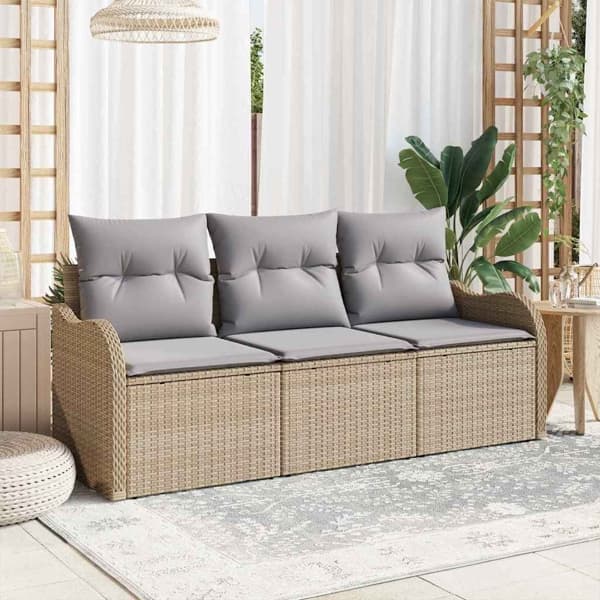 vidaXL Trädgårdsoffset 3 st Beige Poly rattan Beige